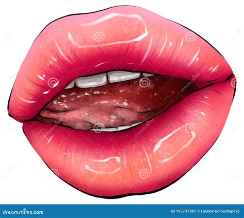 Hand Drawn Parted Lips In Natural Pink Color Vector Parted Lips With