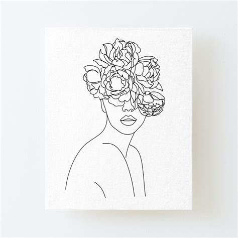 Flower Head Peony Face Portrait Woman Line Drawing One Line Art