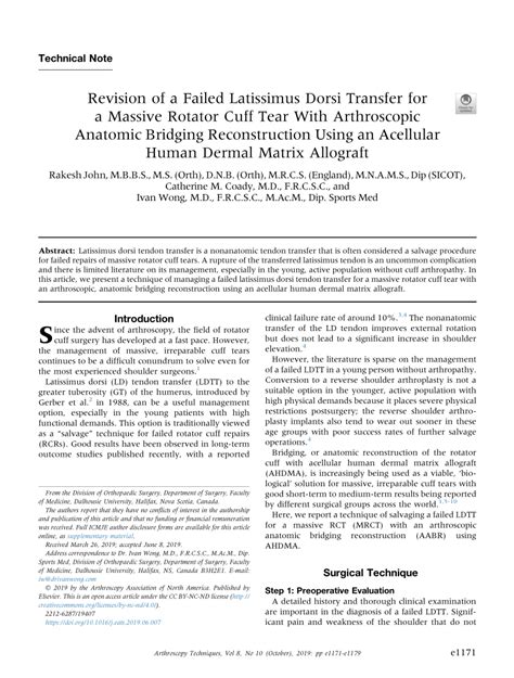 Pdf Revision Of A Failed Latissimus Dorsi Transfer For A Massive