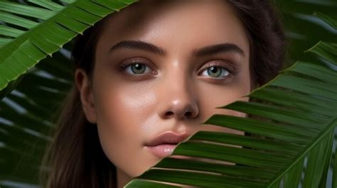 Premium Ai Image Gorgeous Woman With Greenery On Her Body And Face Girls Face In Closeup With