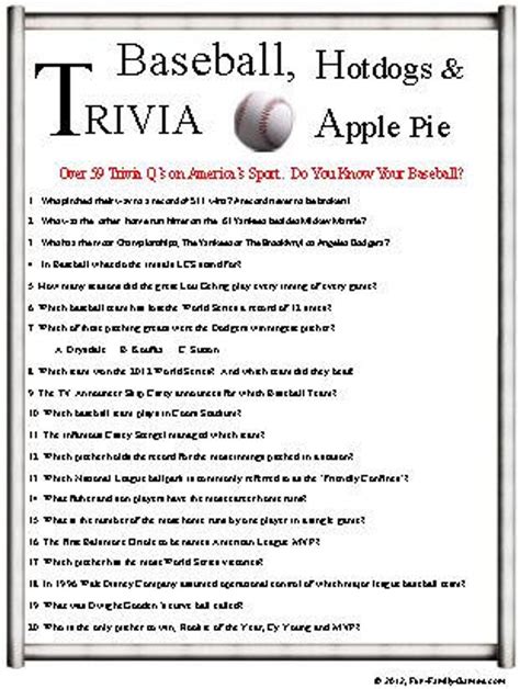 Printable Baseball Trivia Questions And Answers Printable Word Searches