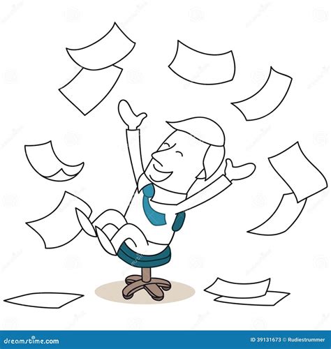 Happy Cartoon Businessman Throwing Papers Stock Vector Illustration
