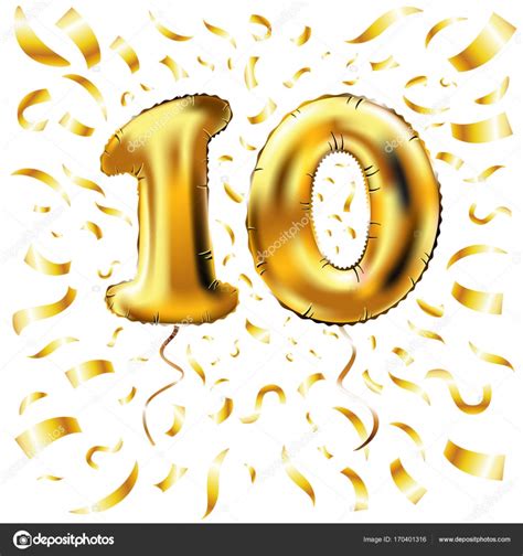 Golden Number Ten Metallic Balloon 10 Party Decoration Gold Balloons