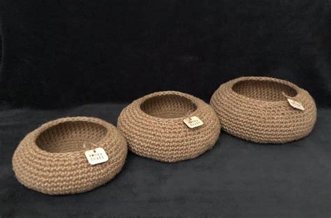 Set Of 3 Crochet Jute Bowls Handmade From 3 Ply Natural Jute Etsy