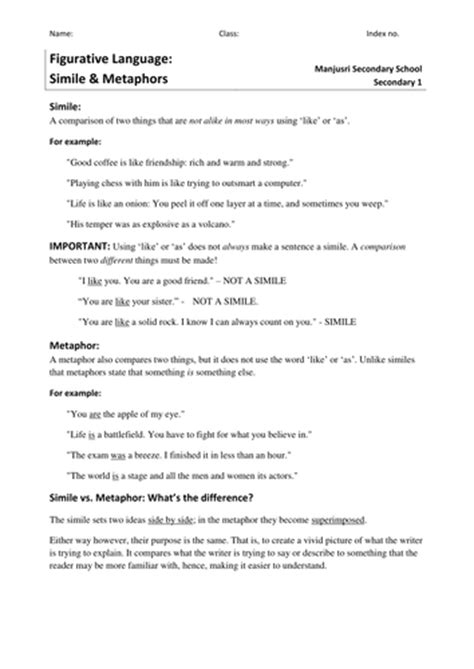 Each worksheet may consist of several pages, scroll down to the see everything. Similes, Metaphors and Personification by liewksjudy ...