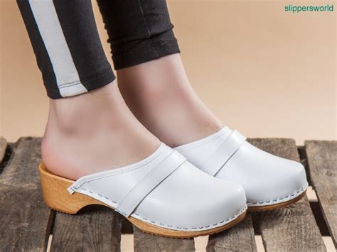 Stunning White Leather Swedish Clogs For Women Women Wooden Etsy