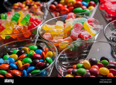 Colorful Mixed Candies In Small Clear Glass Bowls Stock Photo 57367452
