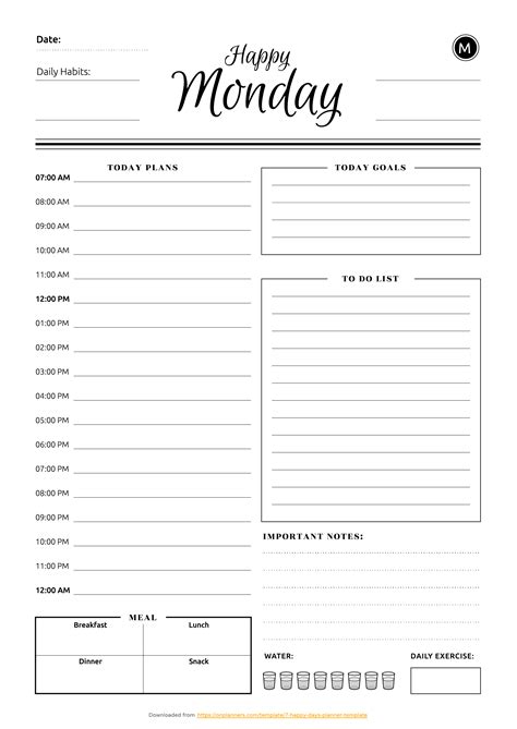 Printable 7 Happy Days Planner Template Pdf Download Daily Work