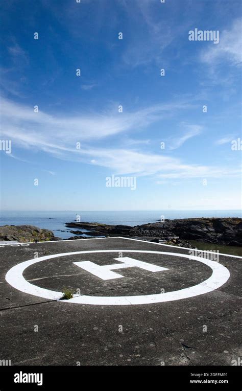 Helicopter Landing Pad Next To The Ocean Stock Photo Alamy
