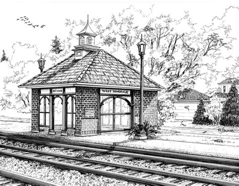 West Hinsdale Train Station Perspective Drawing Architecture Train