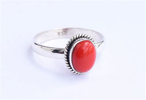 Coral Stone Ring Coral Ring 925 Sterling Silver Ring Coral Etsy