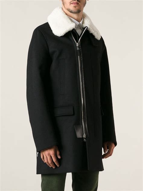 Dior Homme Shearling Collar Coat In Black For Men Lyst