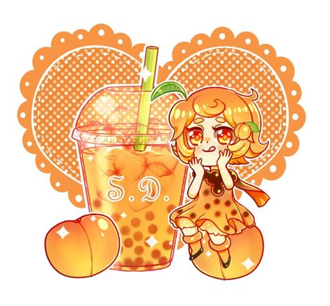 Peach Bubble Tea By Vocaloid Mirai Cute Kawaii Drawings Cute Food
