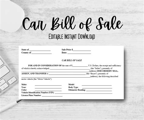 Car Bill Of Sale Odometer Disclosure Vehicle Bill Of Sale Editable Etsy