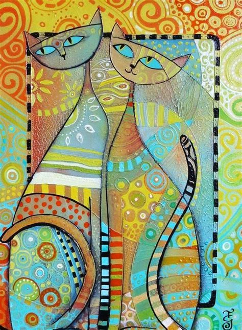 Two Dears Cat Painting Whimsical Art Art