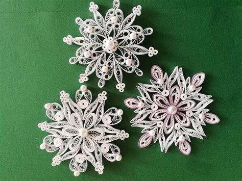 Set Of 3 Quilled Snowflakes Christmas Tree Ornament Paper Snowflakes