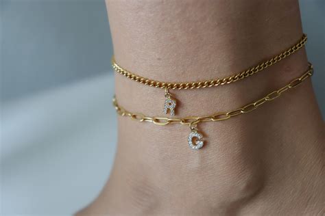 Gold Filled Letter Initial Pearl Daily Anklet Personalized Anklets