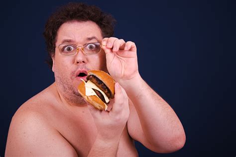 Funny Hungry Fat Man Eating Burger Stock Photo Download Image Now
