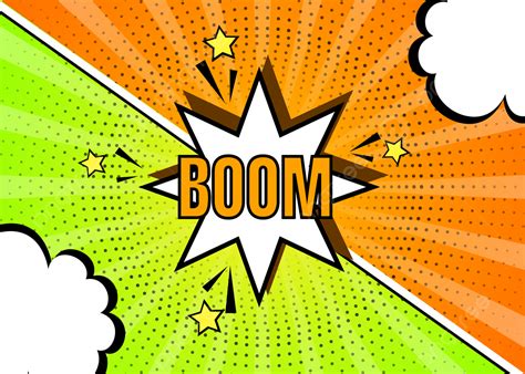 Colorful Orange Green Comic Zoom Background With Boom Text And Star