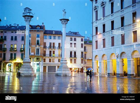 Italy Veneto Vicenza Piazza De Signori Square At Dusk Stock Photo