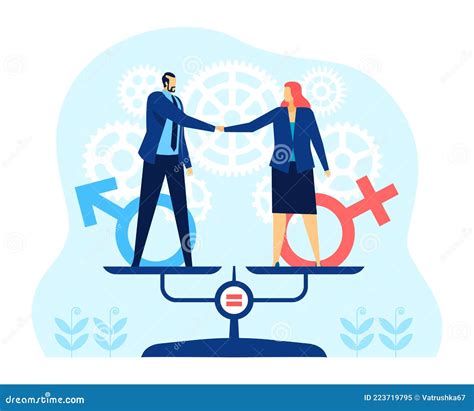 Gender Equality Business Man And Woman Standing On Balance Scales Stock Vector Illustration