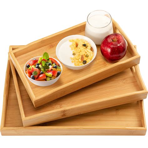 Buy 3 Pack Bamboo Serving Tray Food Tray With Handles Trays Set For