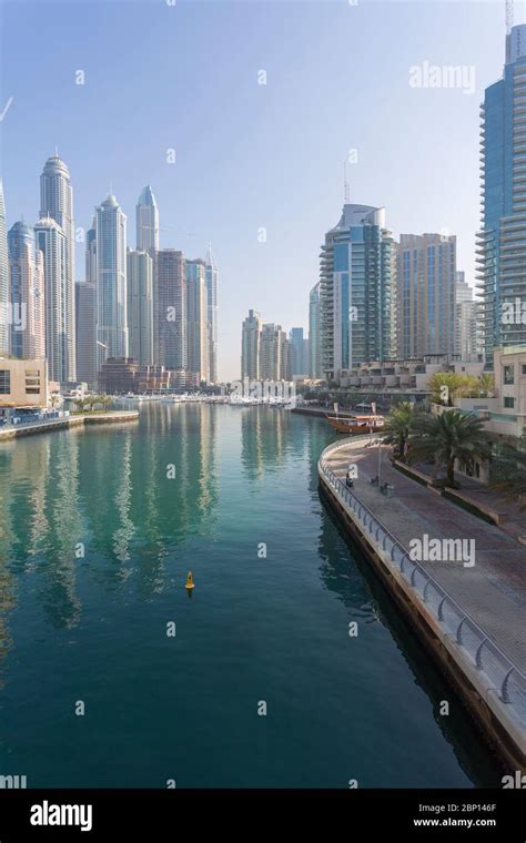 View Of Tall Buildings In Dubai Marina Dubai United Arab Emirates