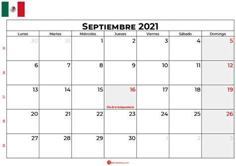 Calendario Septiembre 2021 Mexico Para Imprimir