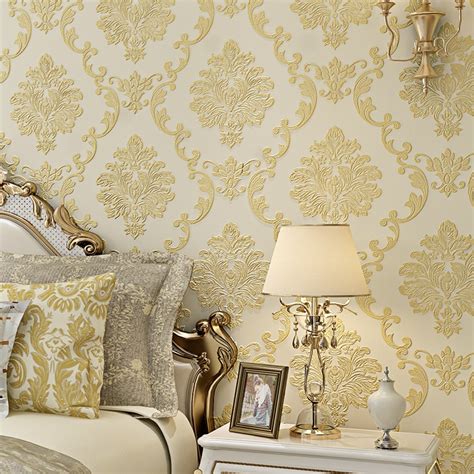 New European Non Woven Wallpapers Thick 3d Embossed Damascus Bedroom