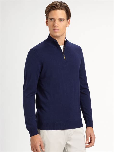Lyst Saks Fifth Avenue Quarterzip Mockneck Sweater In Blue For Men