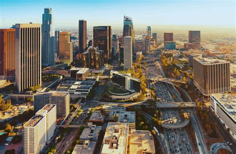 Aerial View Of A Downtown Los Angeles At Sunset520789897 Airvoyages