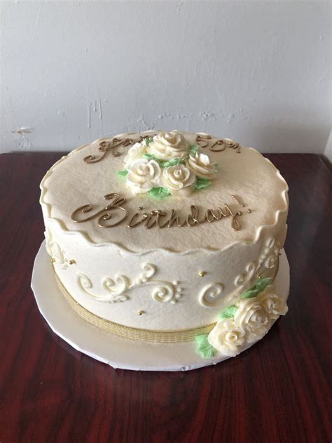 Elegant 50th Birthday Cake With Buttercream Roses And Scroll Work Adrienne And Co Bakery Cake