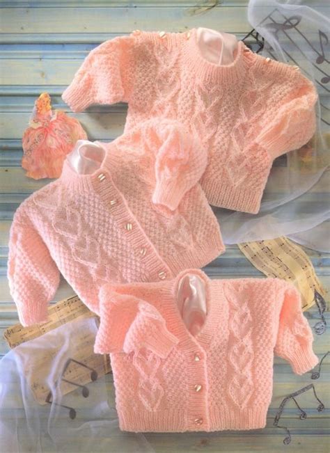 Pdf Vintage Knitting Pattern Knit Baby Girl Cable Hearts Cardigan