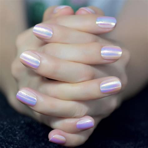 Iridescent Pink Short Rounded Nails Fake Nail Store Fake Nails