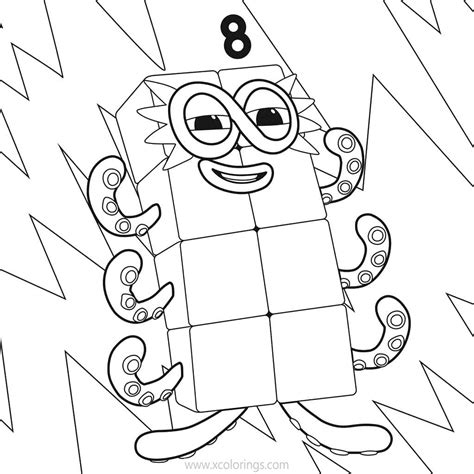 All Related Numberblocks 8 Coloring Page Images