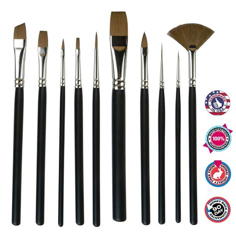 10pc Synthetic Sable Artist Brush Set Cruelty Free