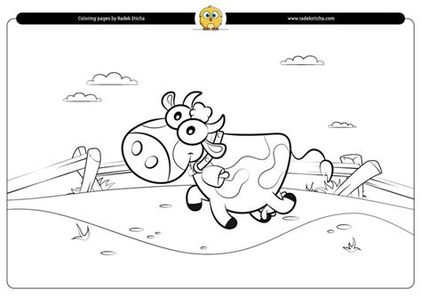 Coloring Page Funny Cartoon Of Jumping Crazy Cow By Radek Sticha