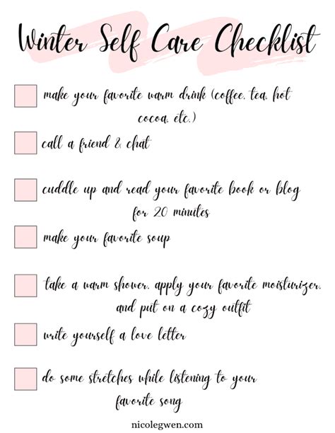 A Cozy Winter Self Care Checklist With Free Printable Nicole Gwen