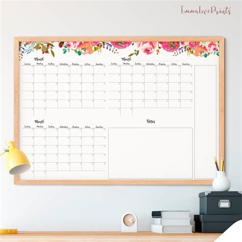 Large Wall Calendar 36 X 24 Undated Floral Calendar Etsy