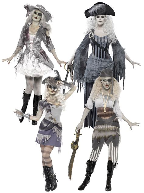 Ladies Zombie Pirate Costume Ghost Ship Womens Halloween Fancy Dress Outfit Ebay