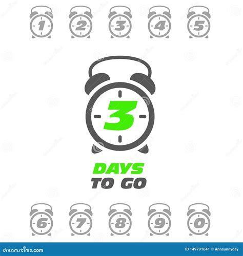 Three Days To Go Sticker Or Label Sale Ringing Alarm Clock Stock