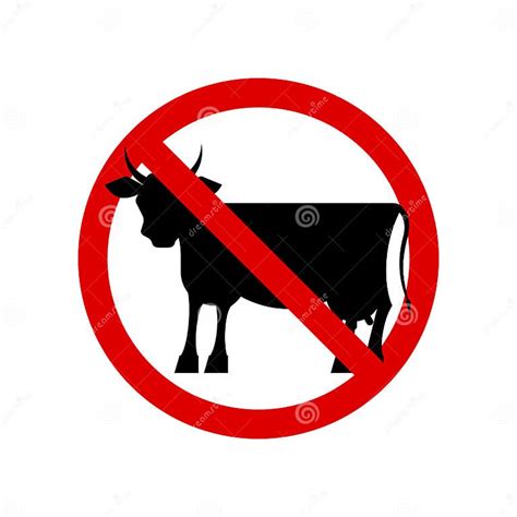 No Cow Prohibition Sign Meat Forbidden Sign Vector Illustration