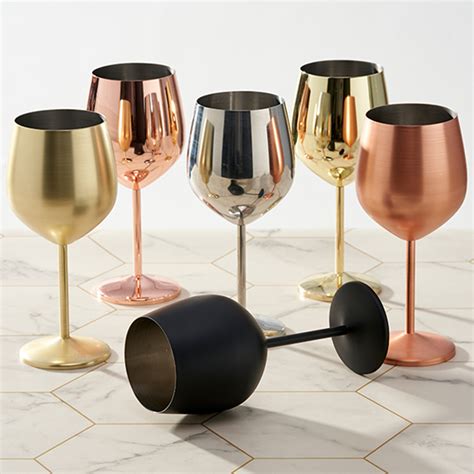 Fse 450ml Cocktail Glass Metallic Wine Glasses Double Wall Metal Wine Glass Aluminium Alloy Wine