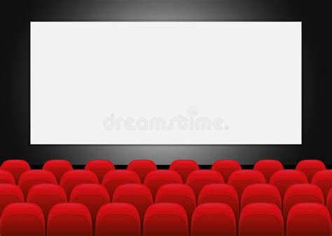 Cinema Movie Theater With Blank Screen And Red Seat Movie Screen In