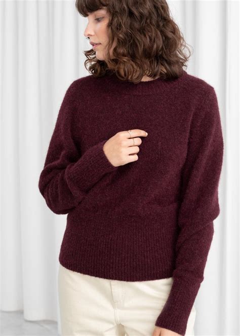Alpaca Blend Fitted Puff Sweater Burgundy Sweaters And Other
