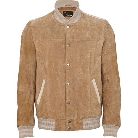 River Island Light Brown Suede Leather Jacket In Brown For Men Lyst