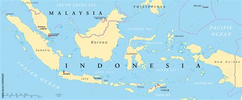 Malaysia And Indonesia Political Map With Capitals Kuala Lumpur And