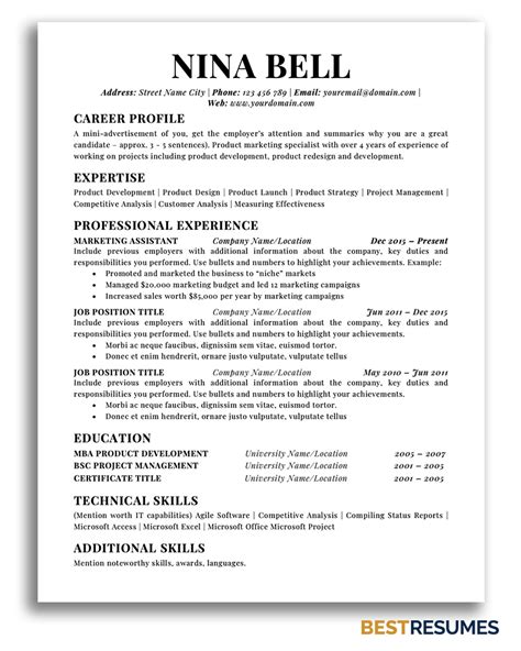 Simple One Page Resume Template Nina Bell