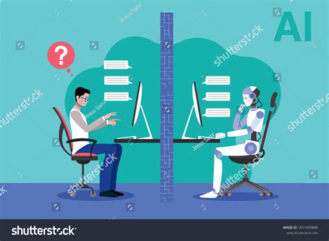 a robot and a scientist facing the turing test royalty free stock vector 1651840888