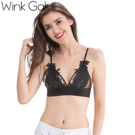 Wink Gal 2018 New Lace Bralette Sexy Plunge Bra Embroidery Floral Female Brassiere Cute